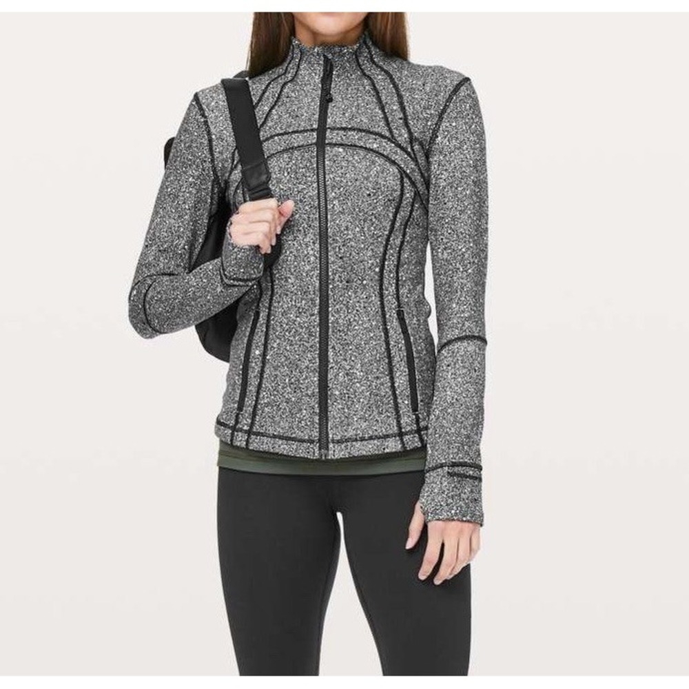 LULULEMON DEFINE LUMINESCE SPLATTER BLACK WHITE FULL ZIP JACKET SIZE 4